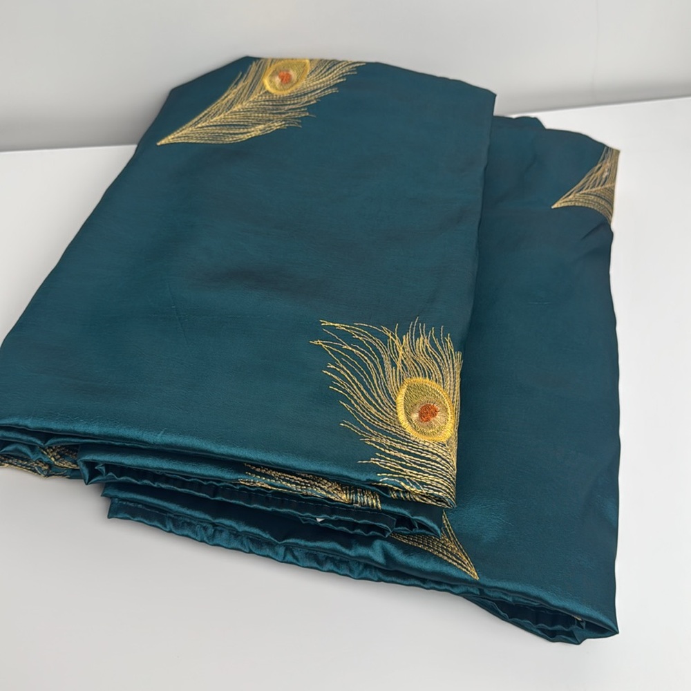 RARE Pier 1 Satin Teal Peacock Feather Curtains